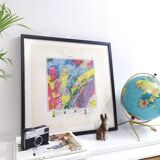 Vintage map of Jura France Switzerland 43x43cm from 1950