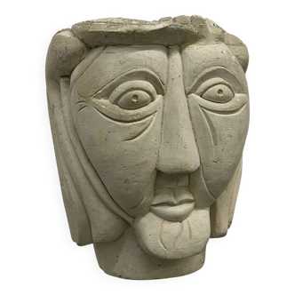 Plaster Sculpture of a Head Signed PJM