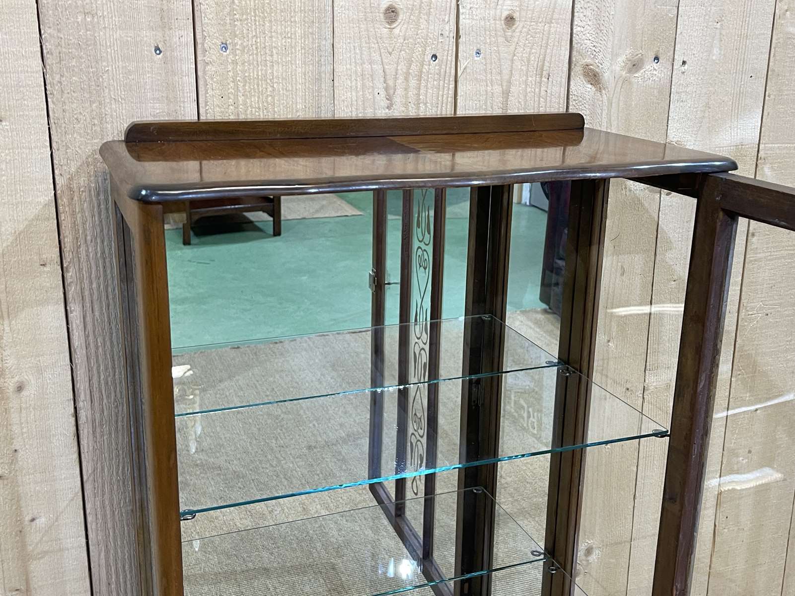 English walnut showcase from the 1950s