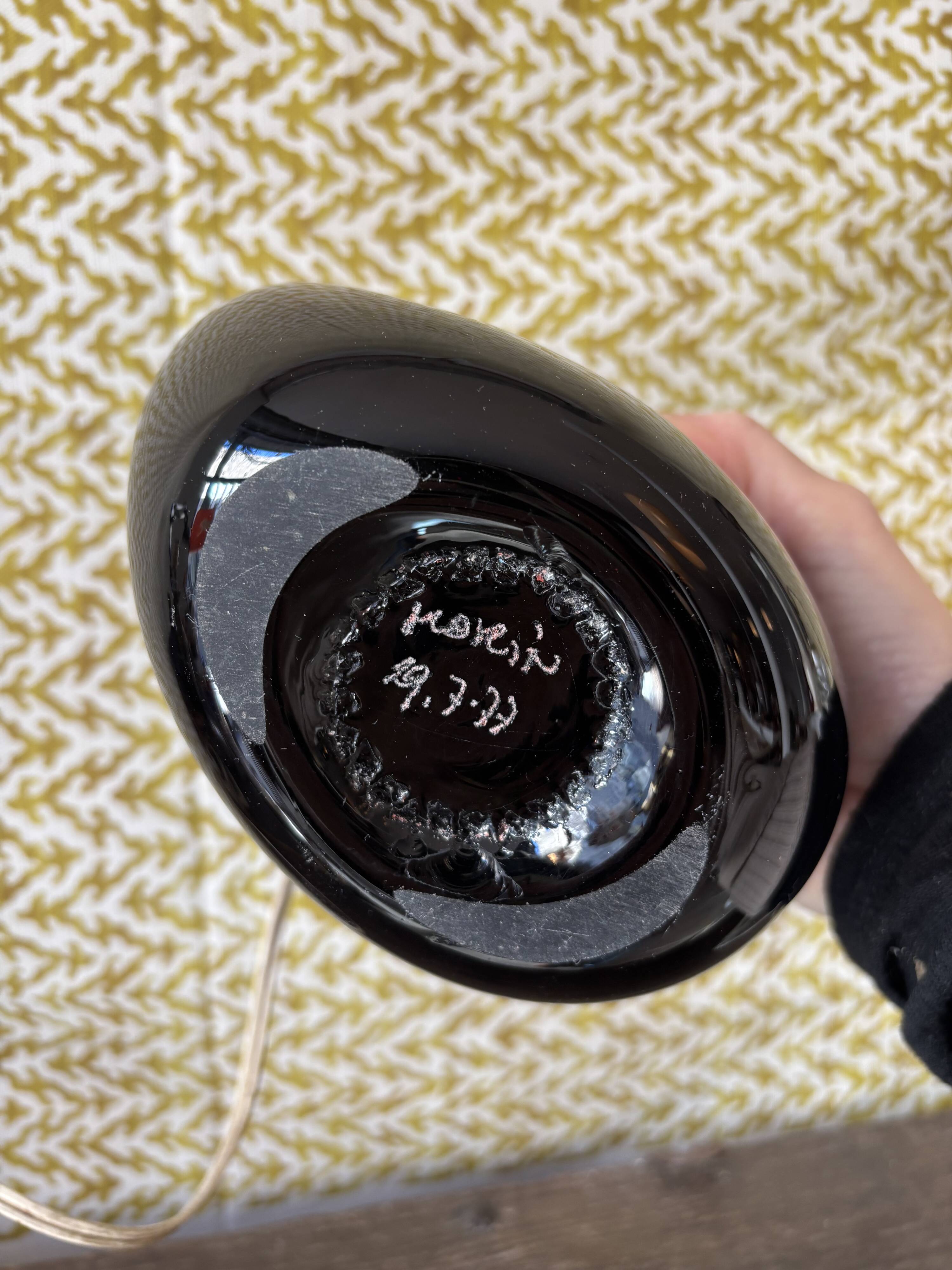 Blown glass lamp signed Morin