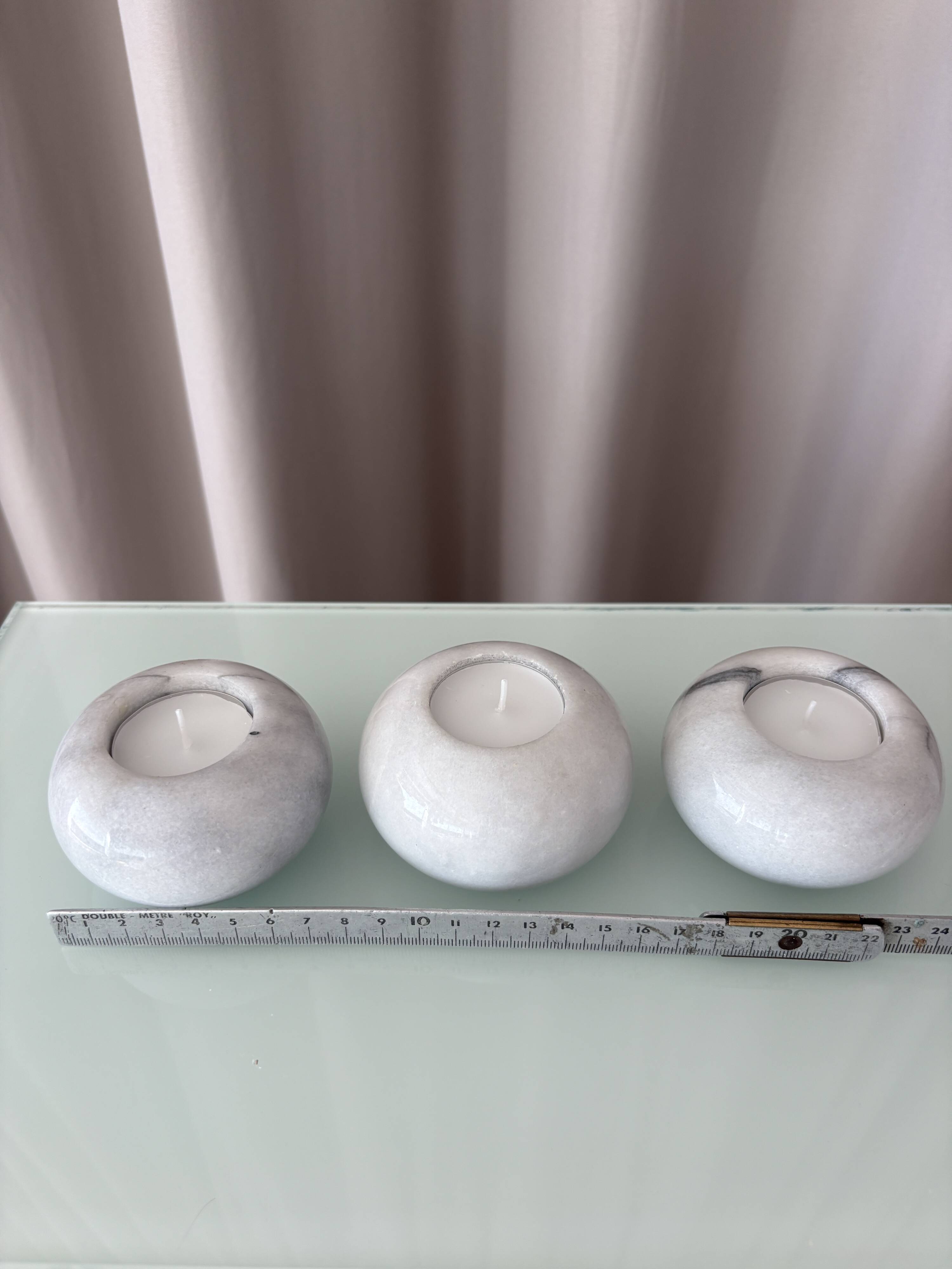 Set of 3 White Marble Tea Light Holders – Minimalist Scandinavian Style
