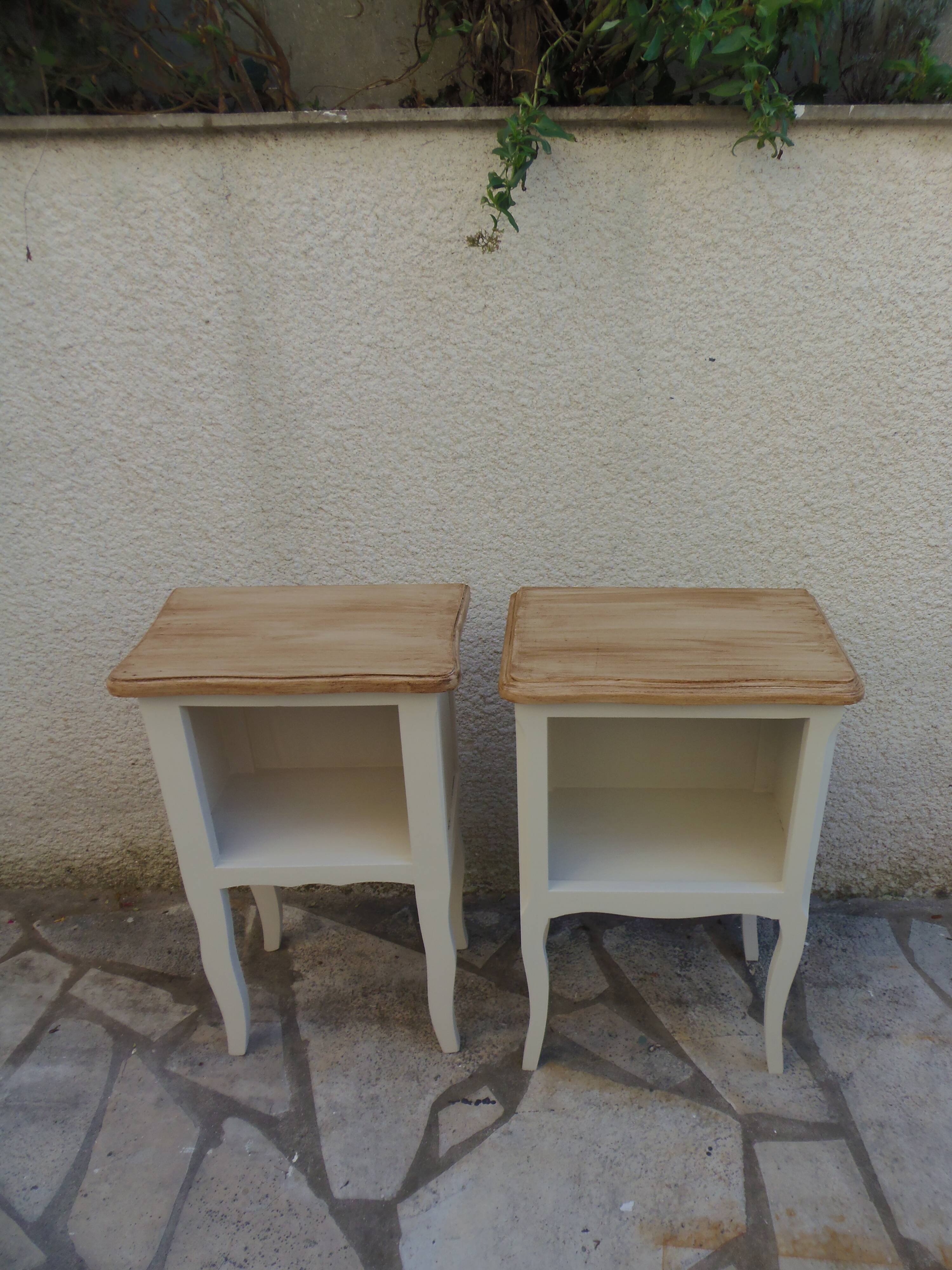 Pair of bedside tables, Elle and Lui, re-enchanted end tables in beige.