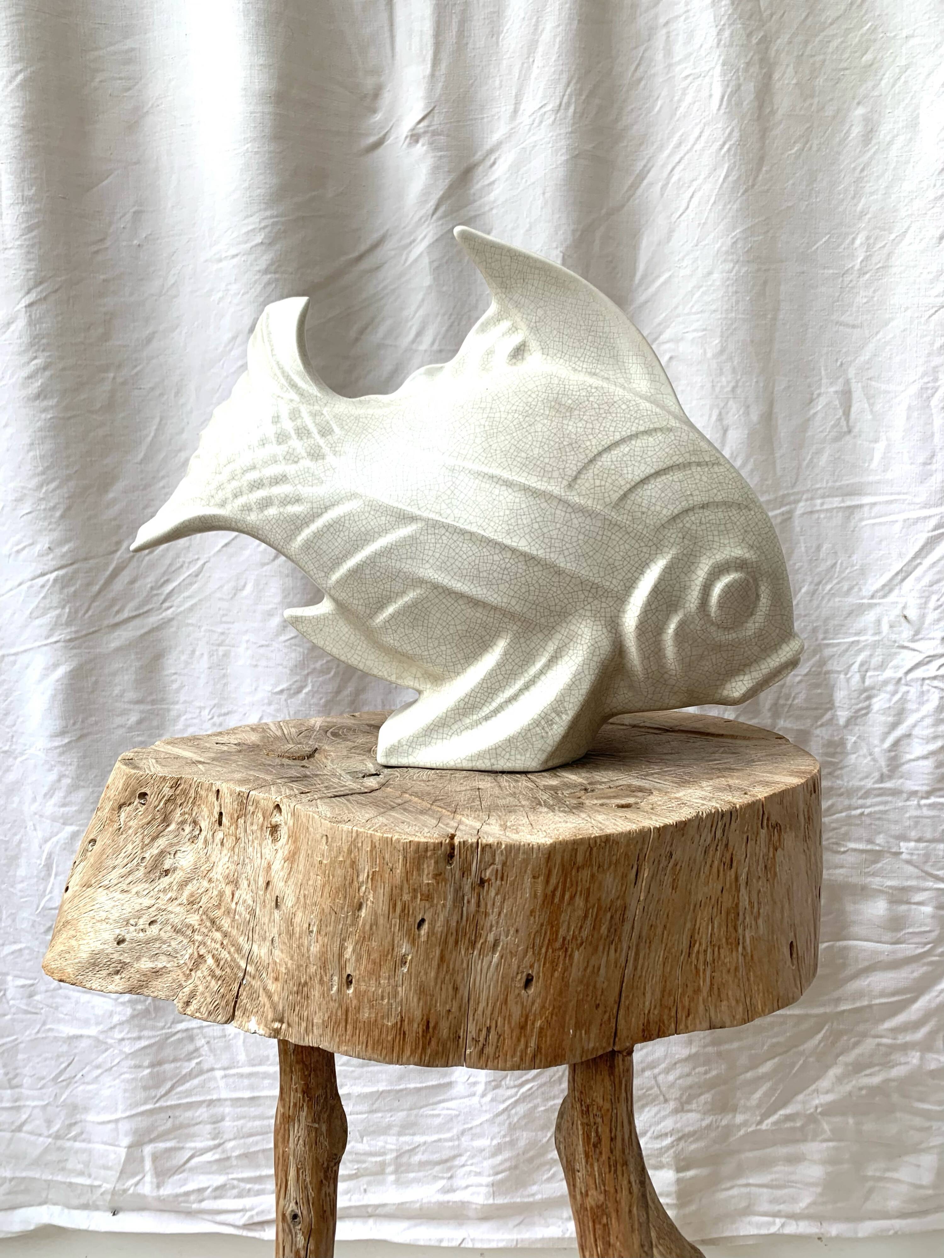 On Jan. Fish - Large Edition model in crackled white ceramic