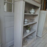 Old patinated pearl gray library, wooden top, composed of 3 adjustable shelves.