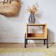 Bedside table - small wooden piece of furniture with a tubular metal base.