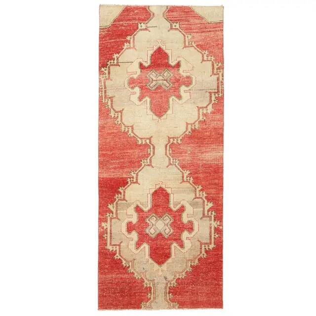1970s Turkish Hand-Knotted Wool Cotton Red Runner Rug 104x260