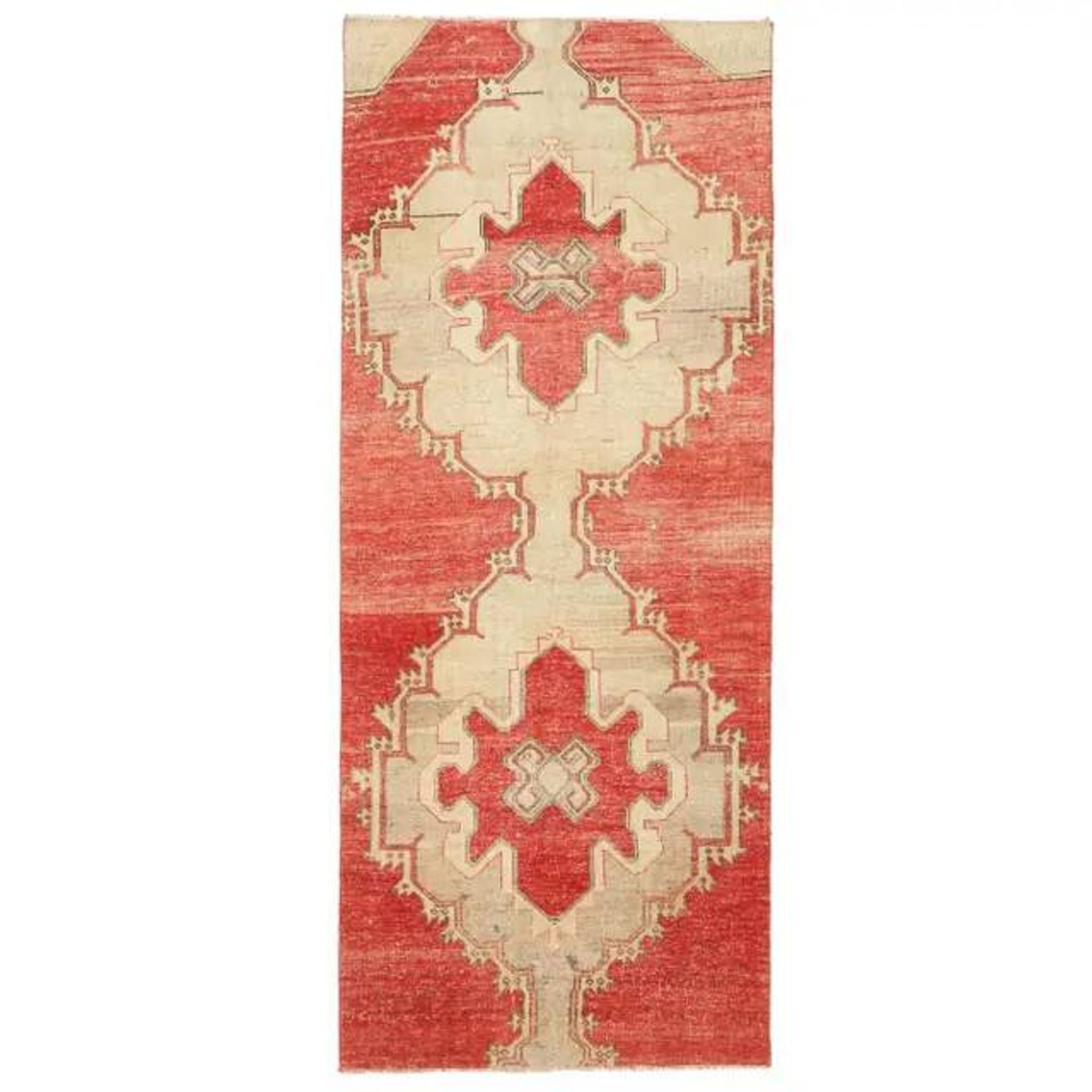 1970s Turkish Hand-Knotted Wool Cotton Red Runner Rug 104x260