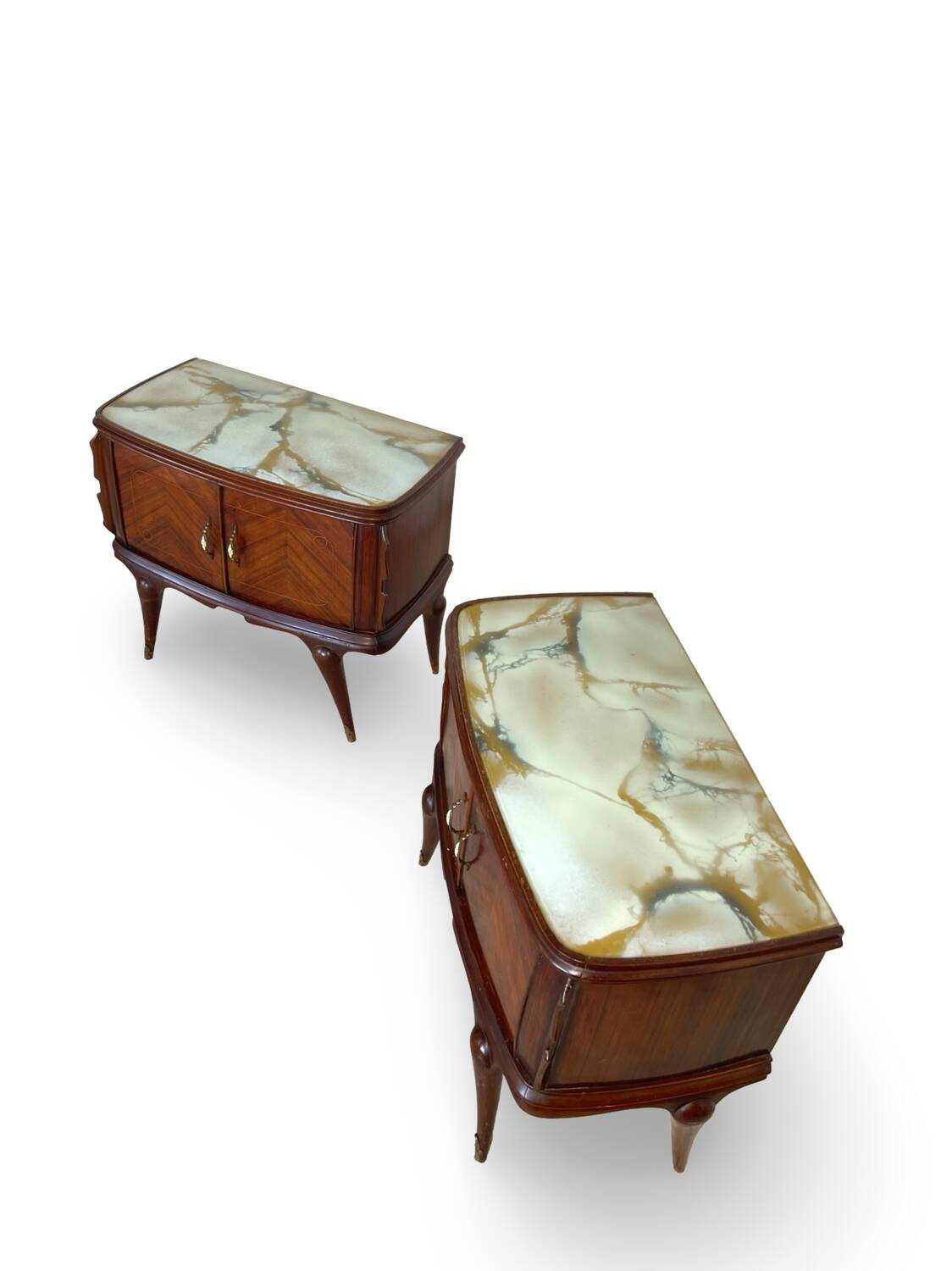 Tables de chevet plaquées en palissandre avec plateau en onyx vert