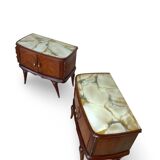 Tables de chevet plaquées en palissandre avec plateau en onyx vert