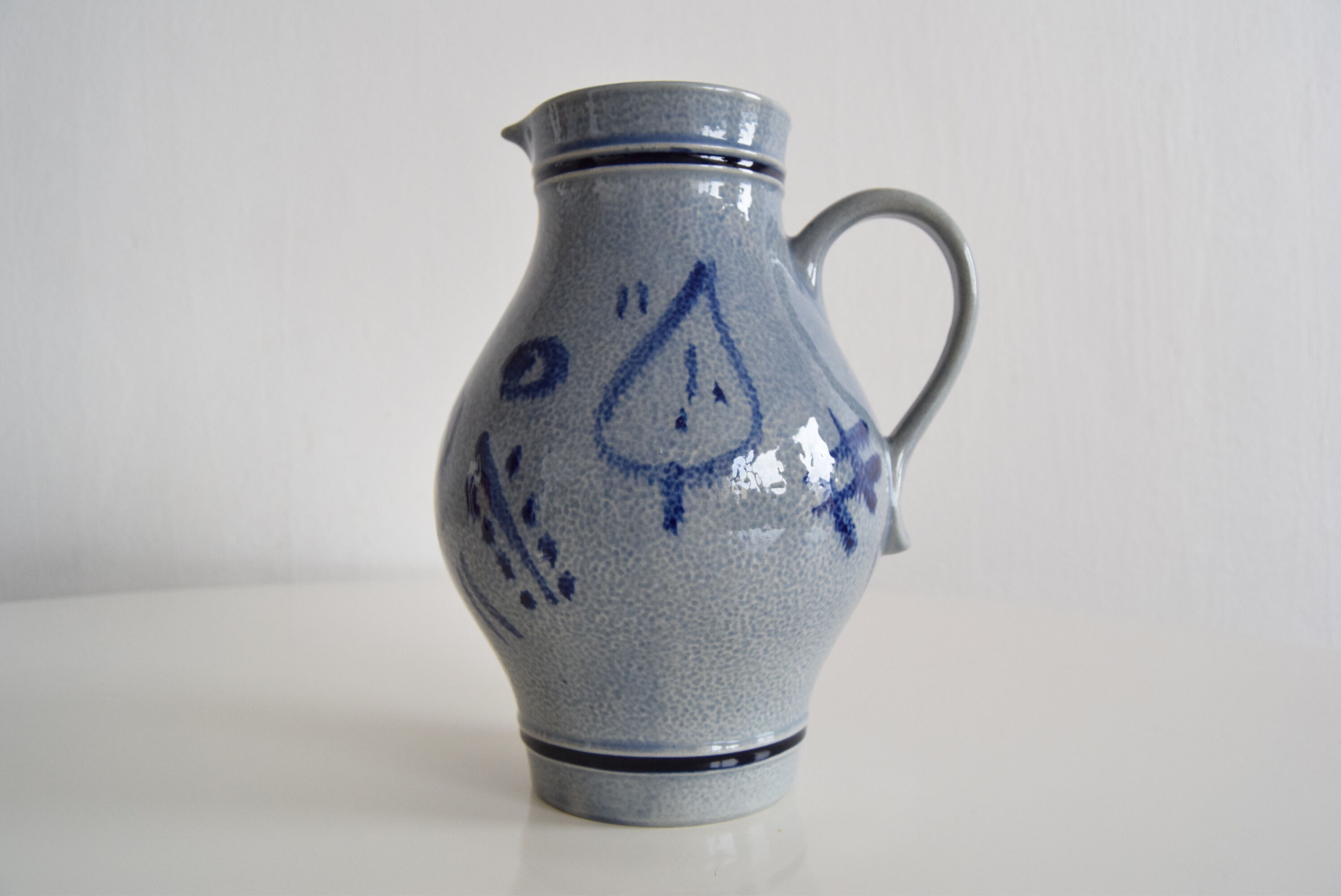 Vintage earthenware Jug with Blue Salt Glaze/Marzi & Remi, 1960's.