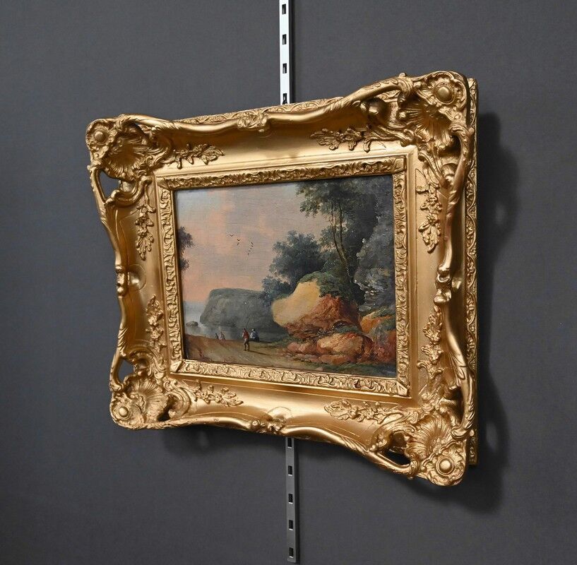 Painting "Path Leading to the Sea", oil on panel, in the style of Jean Pillement – late 19th century.