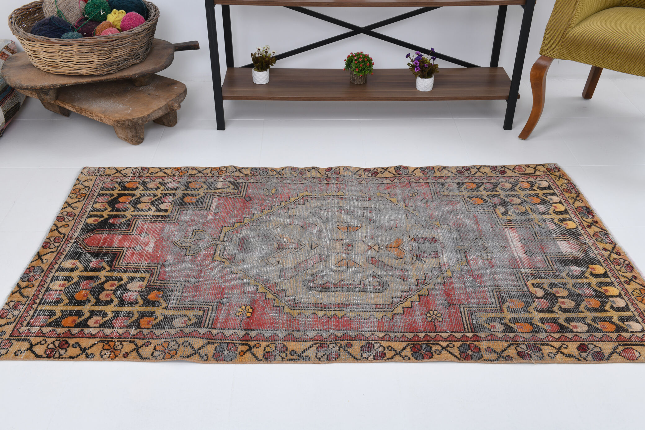 3x6 Distressed Red Oriental Turkish Rug 100x179cm