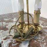 Louis XVI style two-light bouillotte lamp, green lampshade, hand-painted