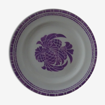 Assiette plate faience ancienne Moulin des loups  décor art nouveau mauve