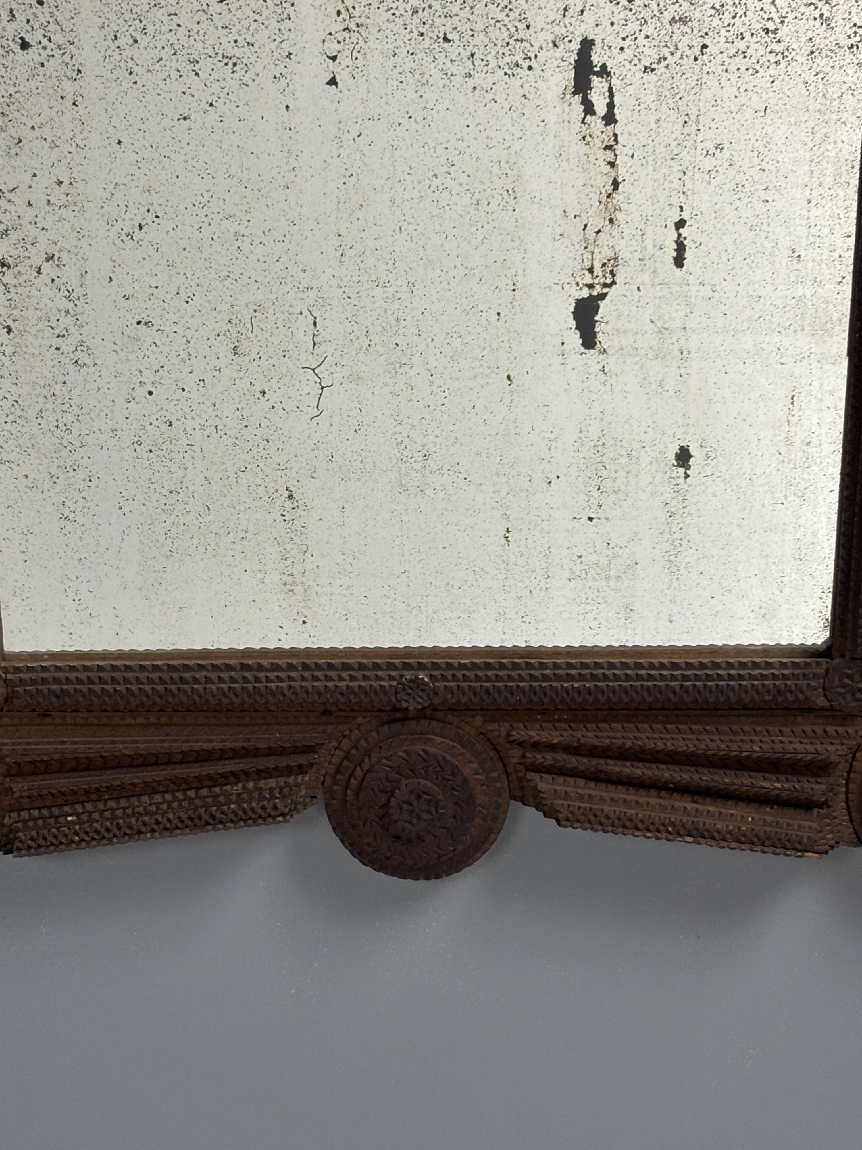 Antique tramp art folk art distressed mirror, Austria ca 1900s