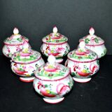 Set of 6 antique cream pots decorated with rooster decoration - Faïenceries de L'Est - Saint-Clément?