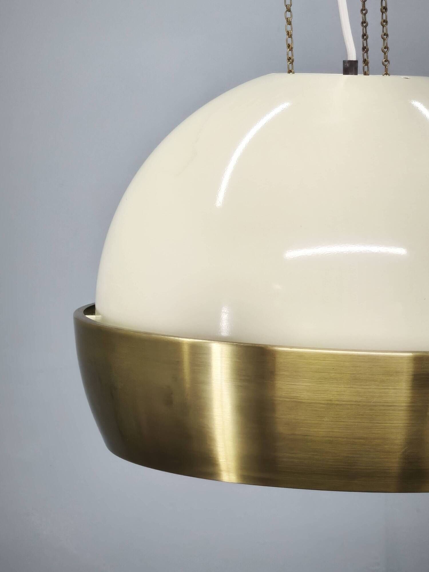 1970s NAPAKO Space Age Brass and Cream Pendant Light, Czechoslovakia