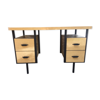 Vintage desk with metal tubular base and formica light oak with 4 drawers