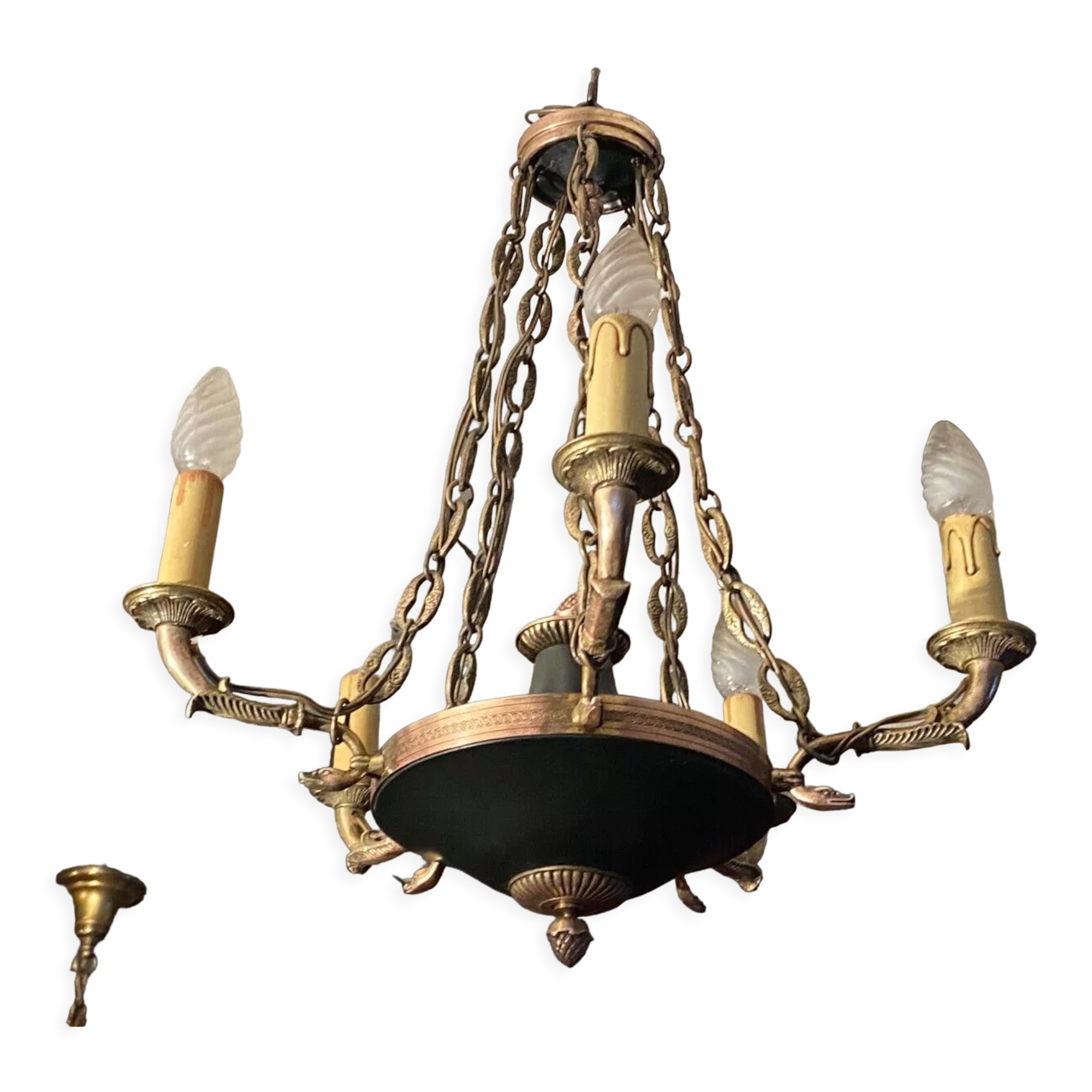 5-burner bronze and metal chandelier with double patina Empire style