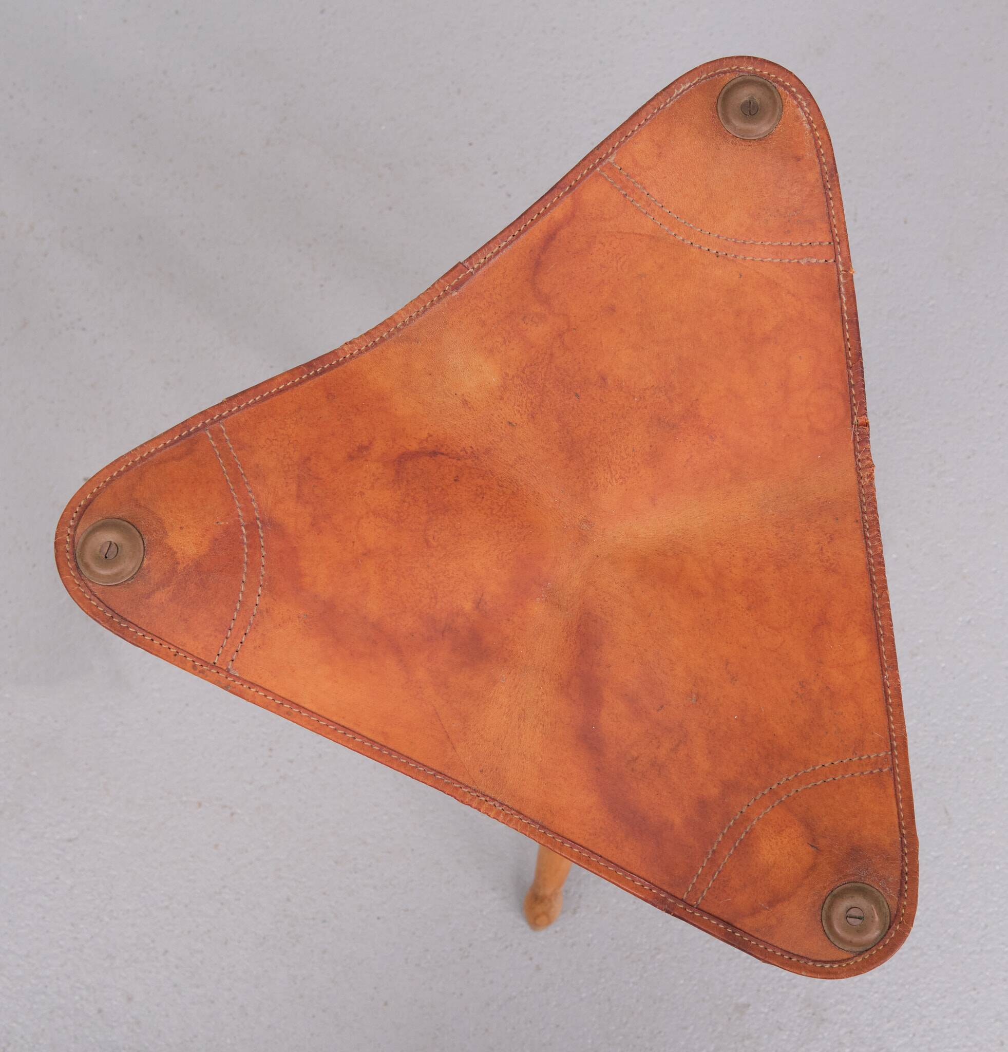 Three folding hunting chairs Leather seats 1960s