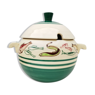 Soup pot earthenware Quimper J.Lachaud vintage