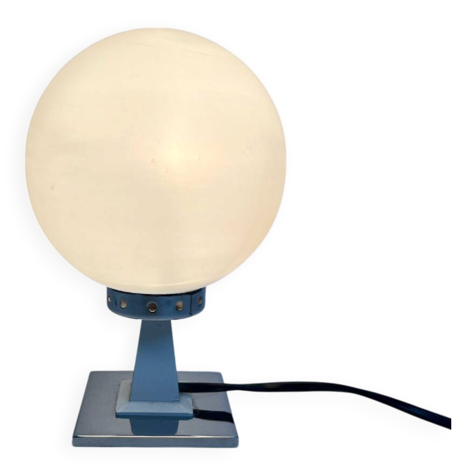 White opaline and chrome globe lamp – 1970s Space Age design