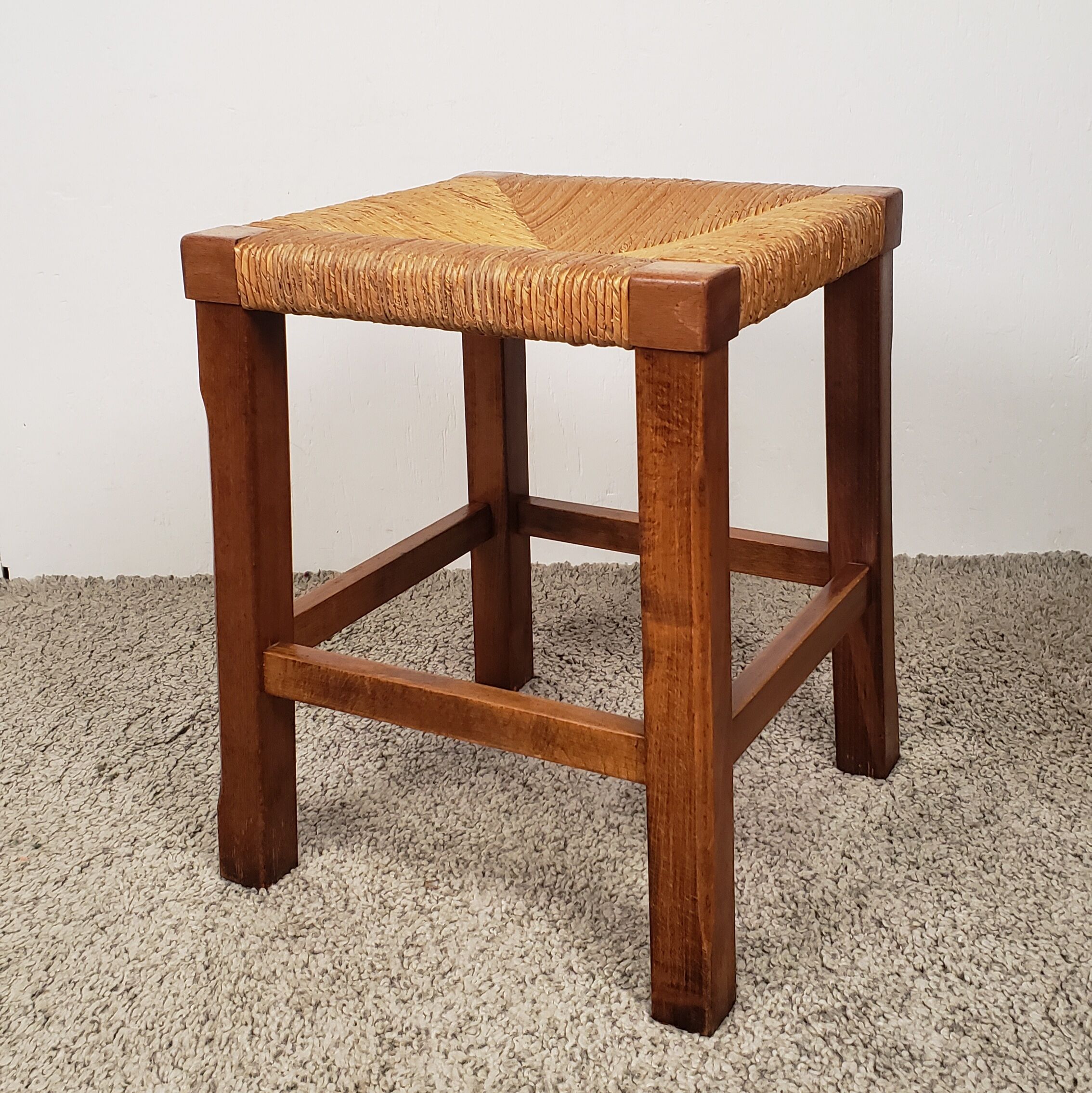 Wooden and straw stool