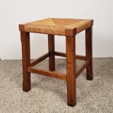 Wooden and straw stool