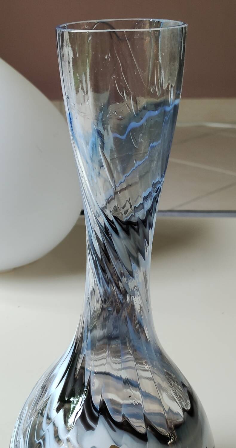 Dorotheenhütte designer vase. Blown glass with smoke swirls/volutes.