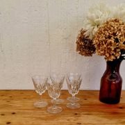 Lot de 5 verres à vin en verre ciselé vintage
