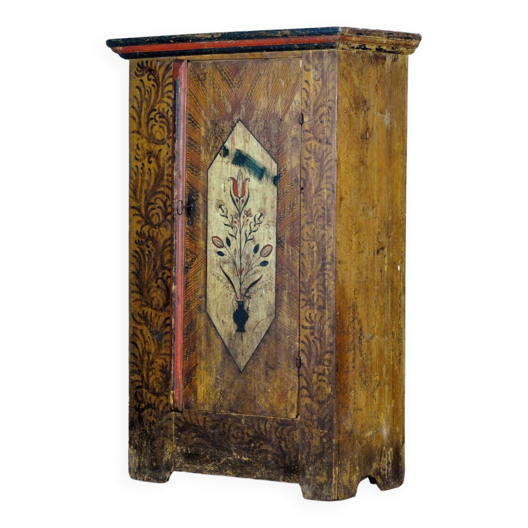 Antique Folk Art Hand Painted Cabinet, circa 1850