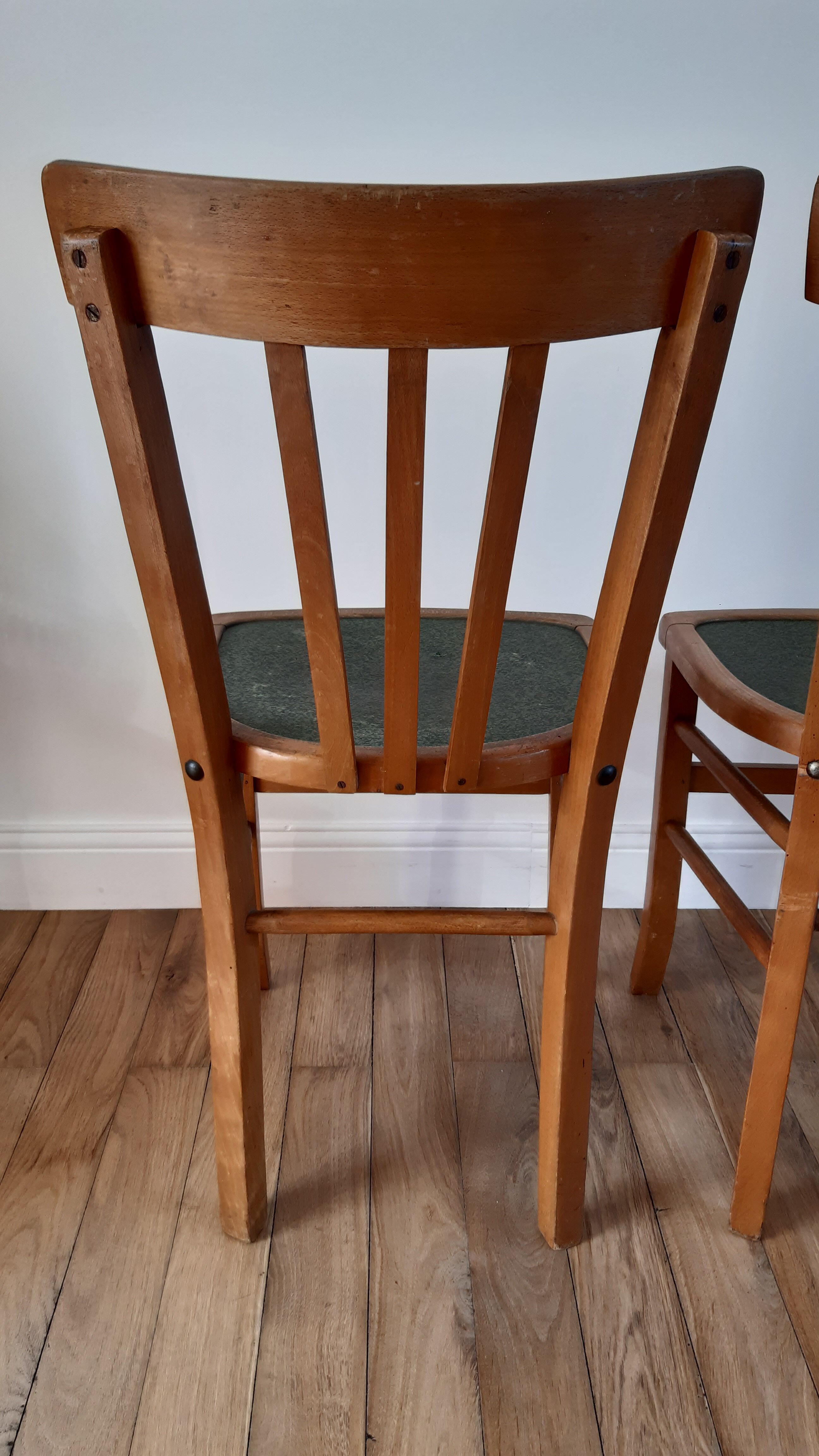 Pair of Luterma bistro chairs in beech wood and green seat 50s