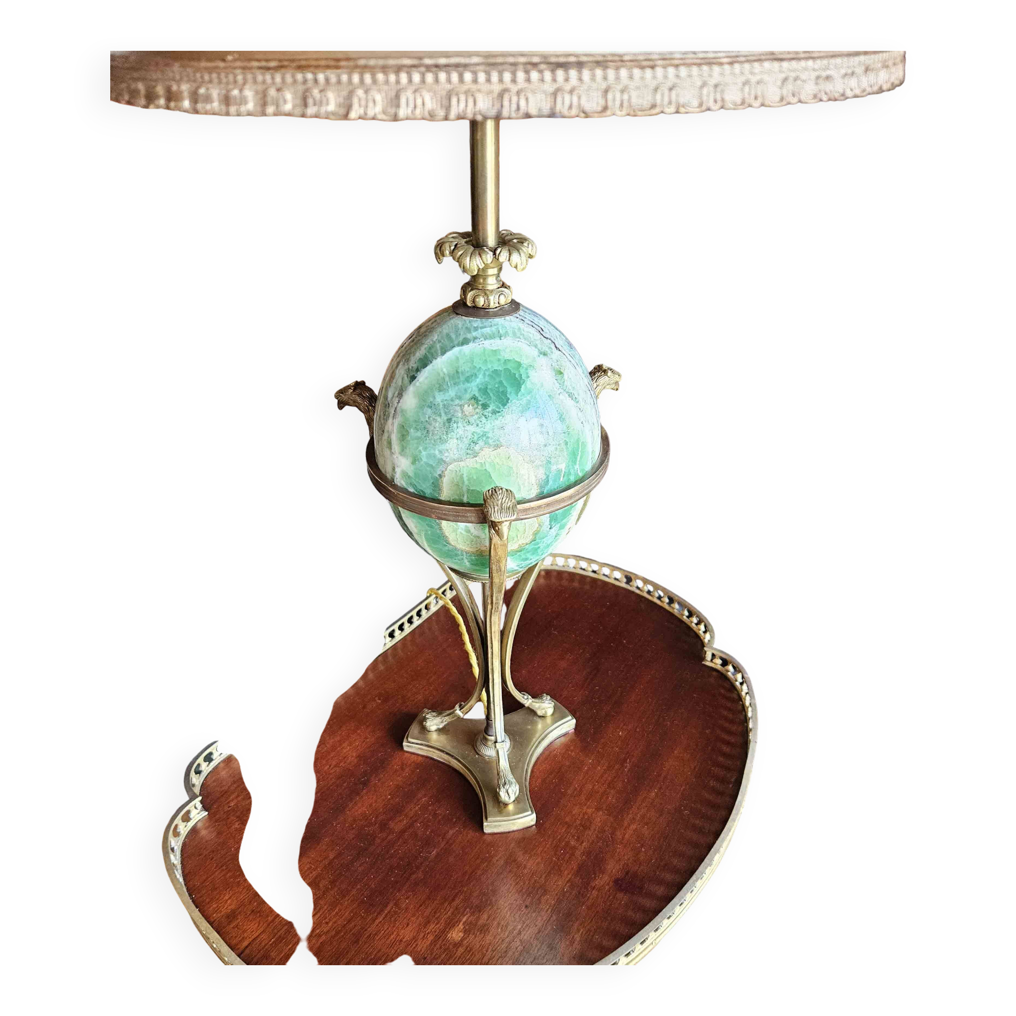 Neoclassical Bronze & Fluor Spar Lamp Signed Maison Charles