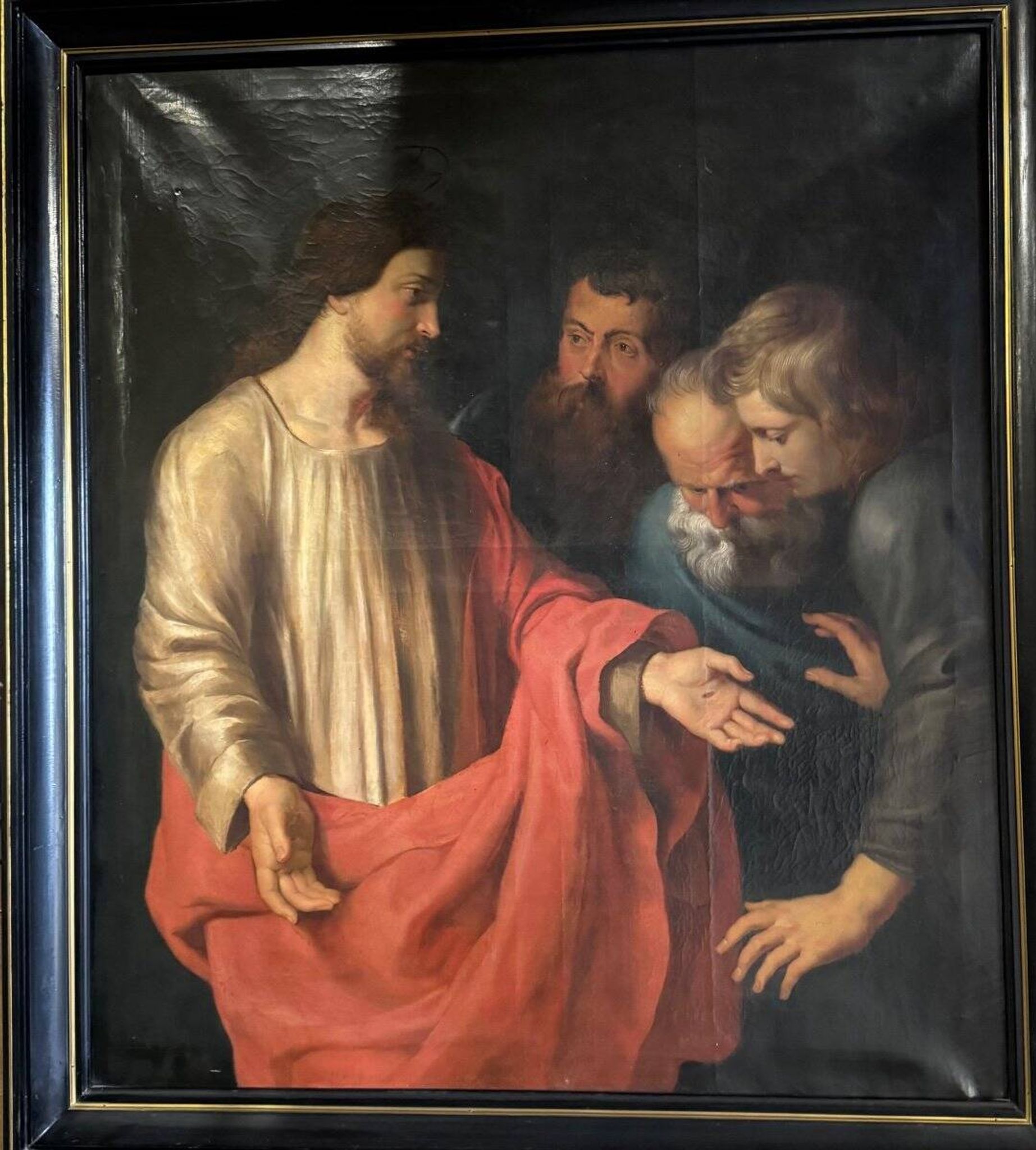 "The Incredulity of Saint Thomas" oil on canvas after the triptych by Rubens, circa 1800.