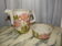 Hand-decorated art ceramic water jug and ramekin