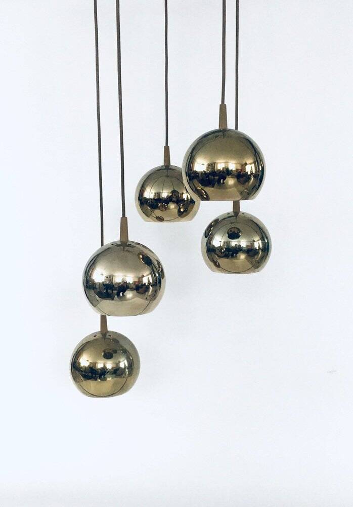 Golden Cascade 5-Ball Ceiling Lamp, Italy, 1980s