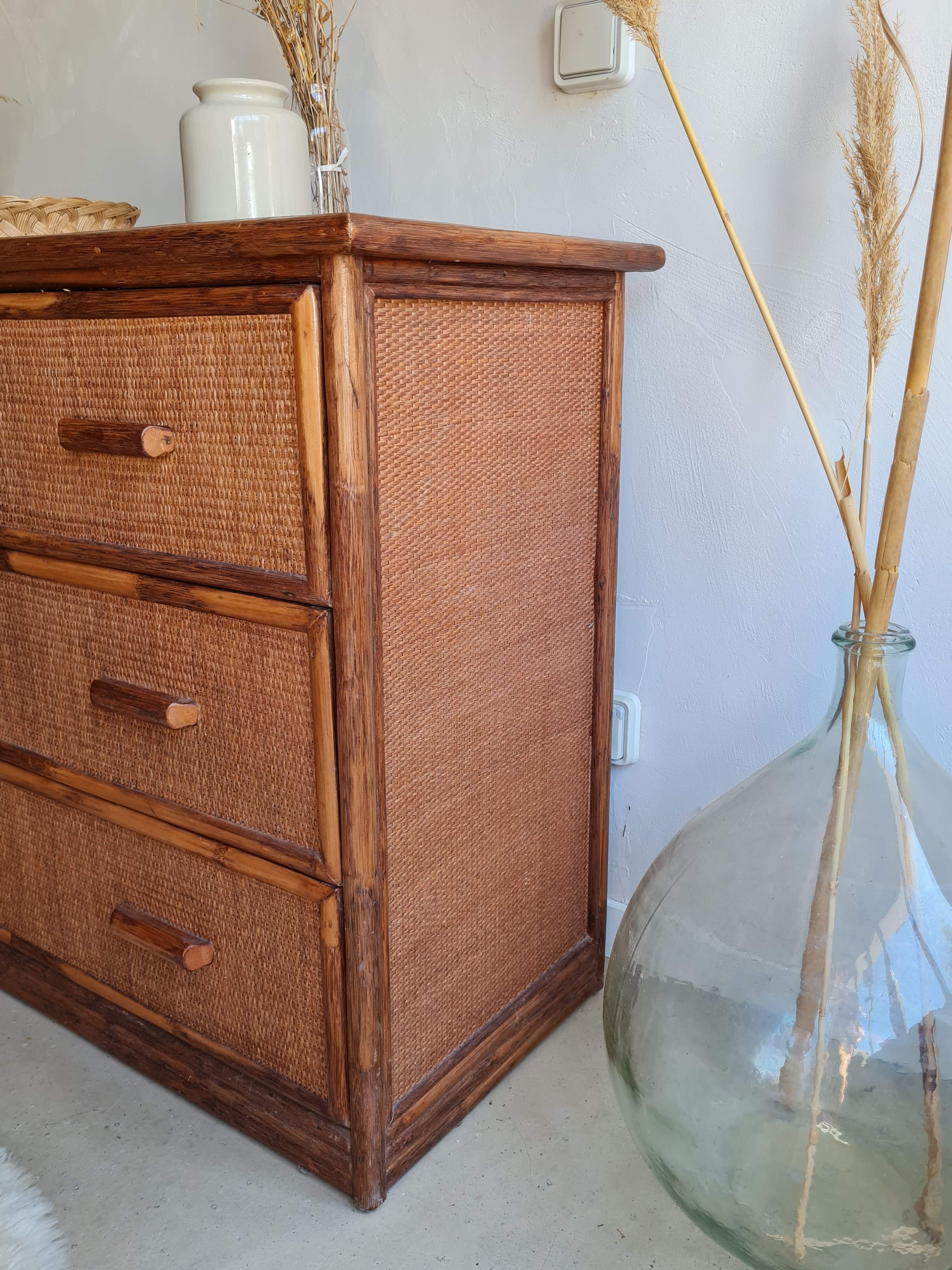 Vintage rattan chest of drawers