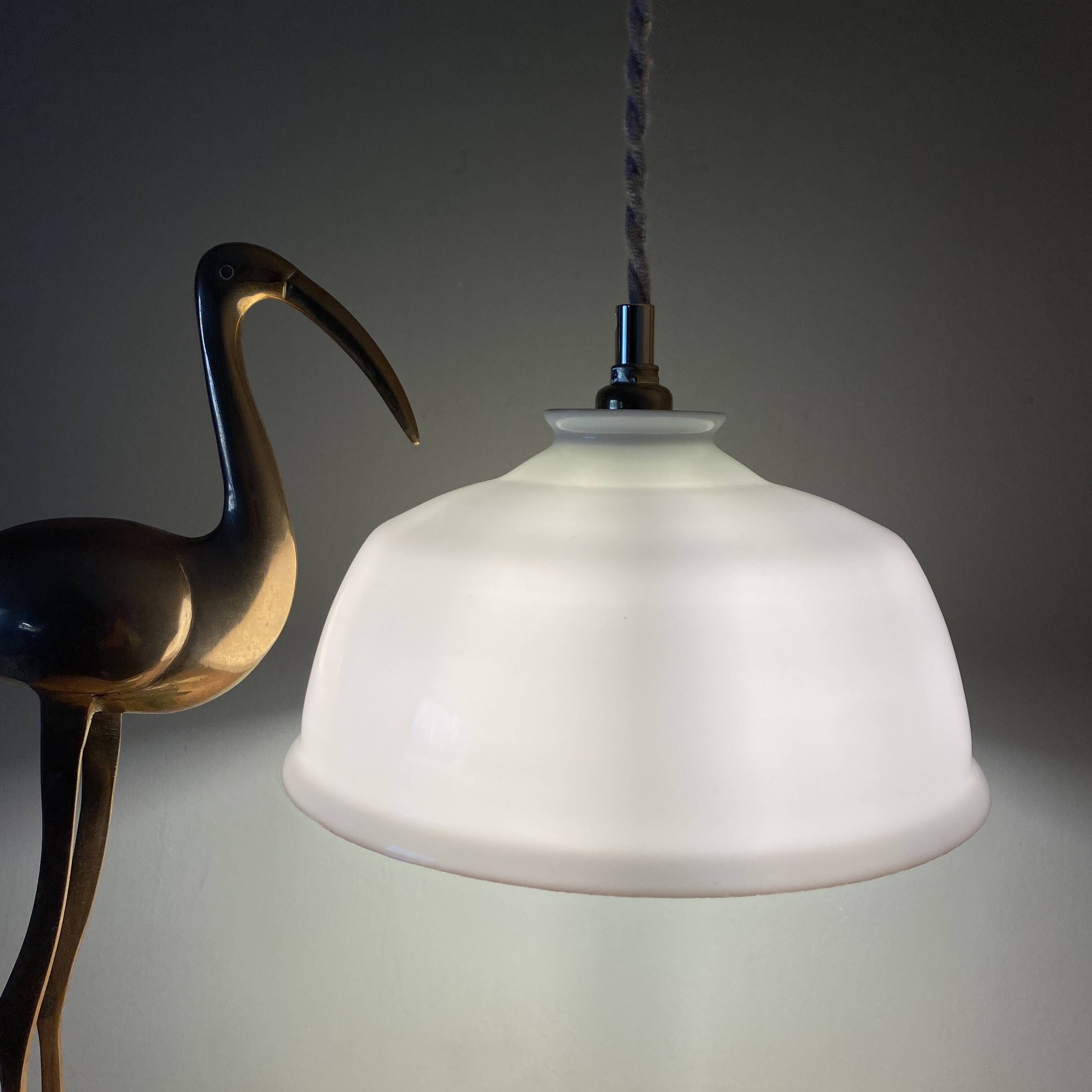 Vintage lampshade pendant light in white opaline