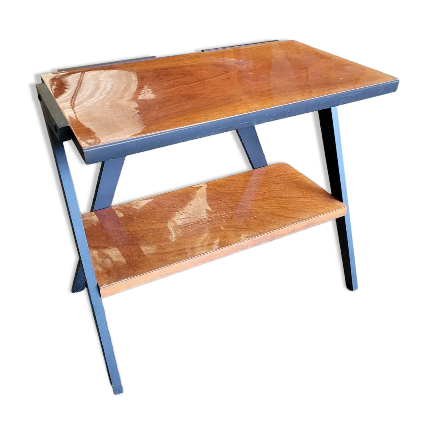 Vintage console design, sleek from the 1960s-70s.