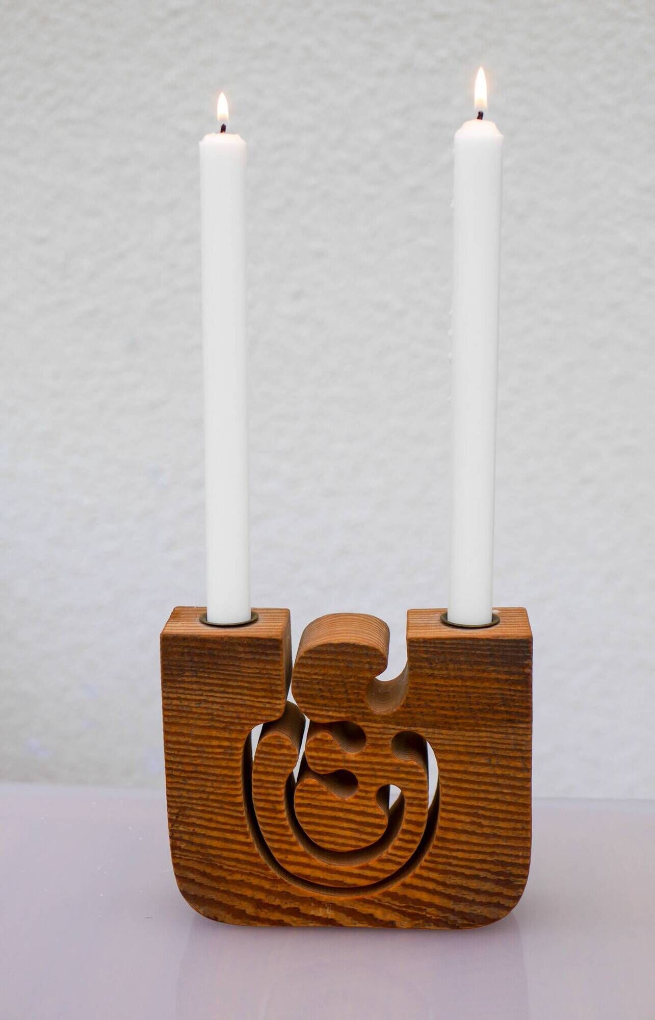 Scandinavian Modern Candle Holder in Wood by Gunnar Kanevad, Sweden, Organic Shape