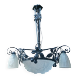 Wrought iron and art deco glass chandelier - Degué Workshops