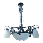 Lustre en fer forgé et verre art déco - Ateliers Degué