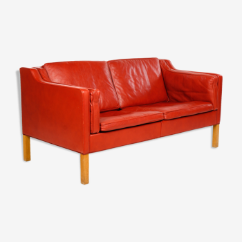 Canapé Fredericia 2212 de Borge Mogensen, vintage, pieds en chêne, cuir rouge