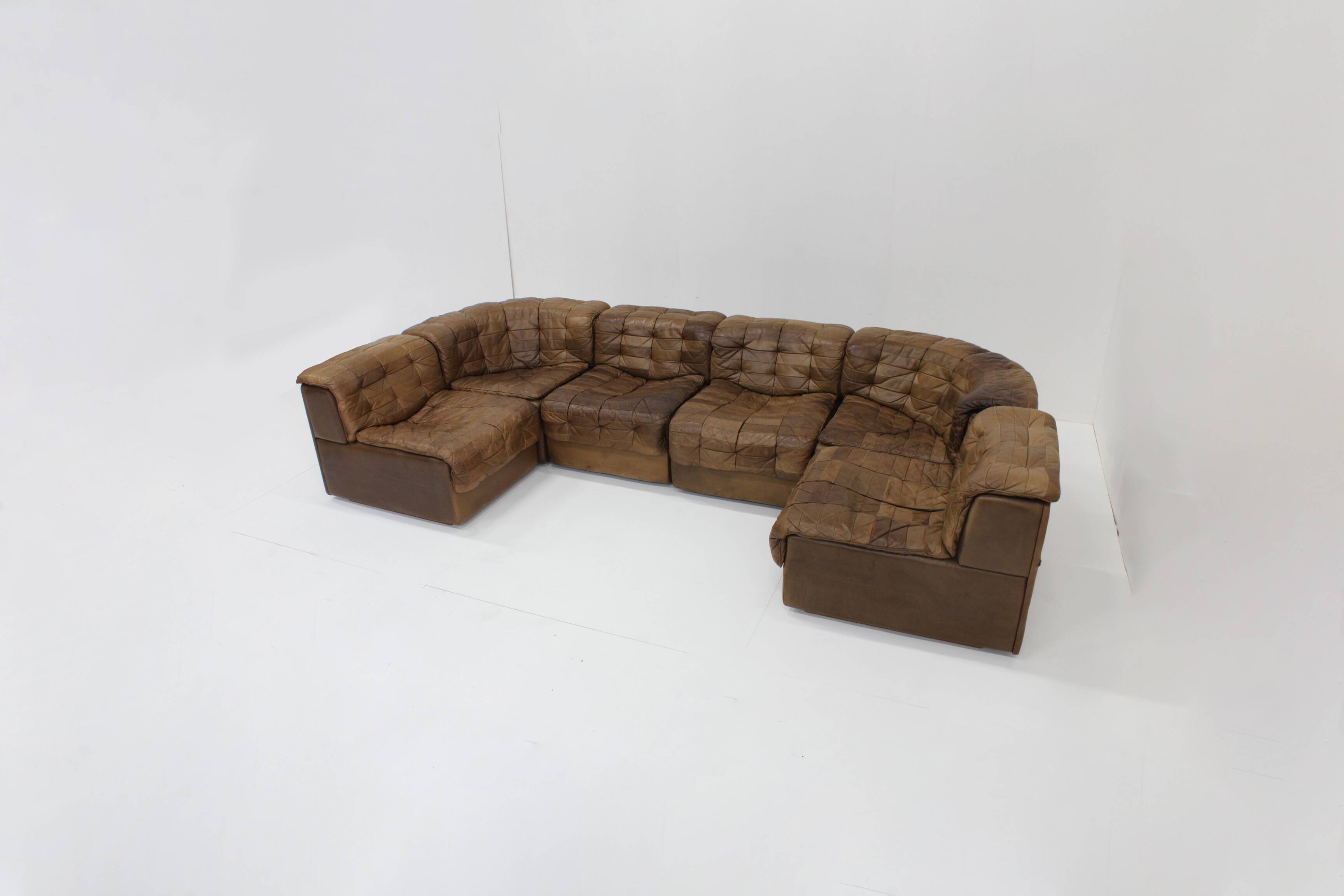 Vintage De Sede DS 11 modular sofa brown patchwork leather , set of 6