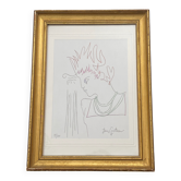 Lithograph, profile, Jean Cocteau,