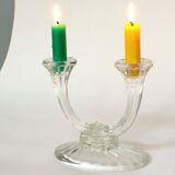 Two double glass candlesticks