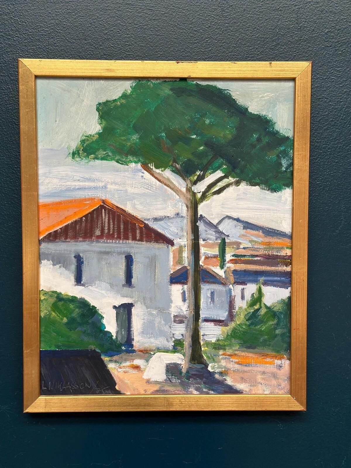 Swedish Oil on Panel – “Tree by the House” by L. Niklasson – Dated 1975 – V