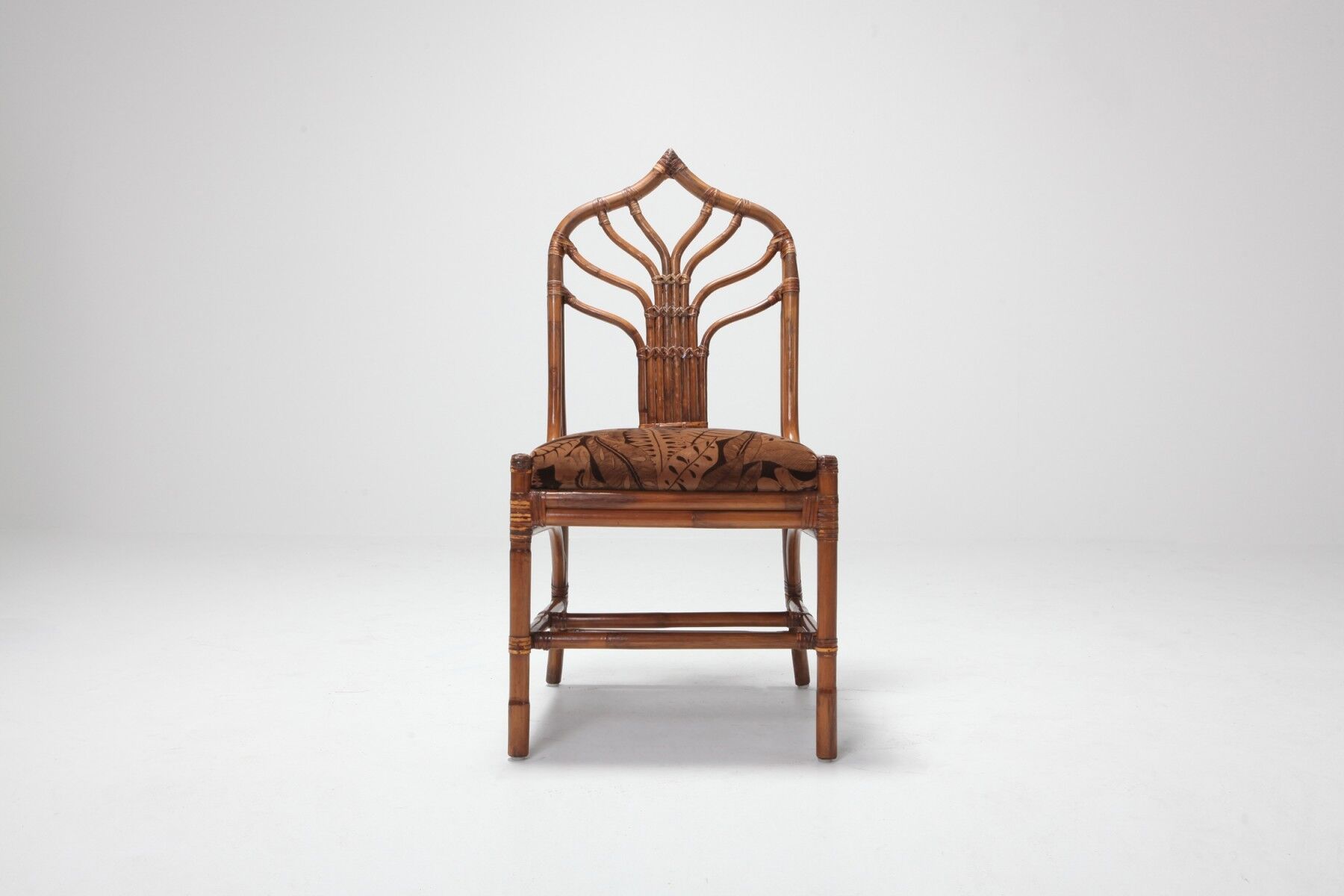 Set of bamboo lounge chairs with Italian 1960 floral cushions
