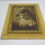 Antique oil painting portrait young lady oil on panel with gilded frame