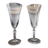 2 antique blown glass champagne flutes, tulip shape.